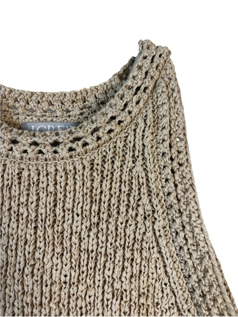 J. Crew High Neck Textured Pointelle Sweater Tank Size Small S Taupe / Tan Top
